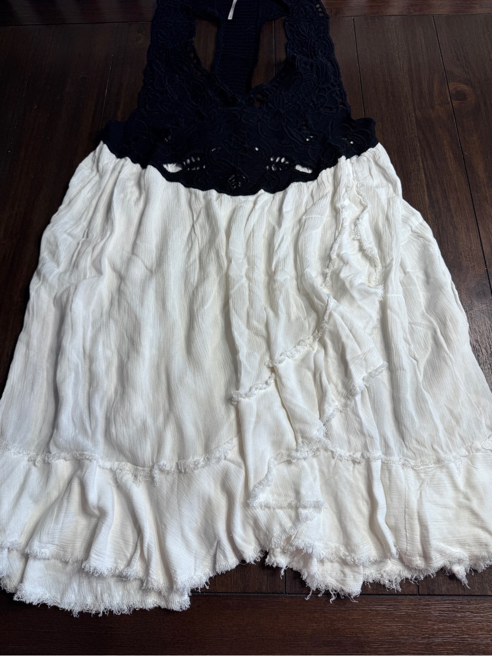 Free People Kissed By The Waves Dress S Black Ivory Lace Open Back Boho Mini - Picture 8 of 12